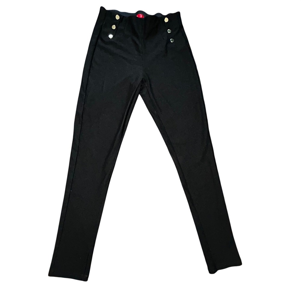 Maze Collection Womens Medium Black Sailor Pants Gold Button High Waist Skinny